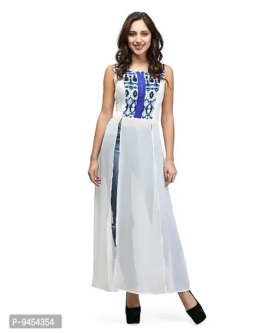 V&M Women White Summer Casual Scoop Neck Sleeveless Solid Color Front Split Maxi Tunic Top Dress with Front Zipper (vm35)-thumb2