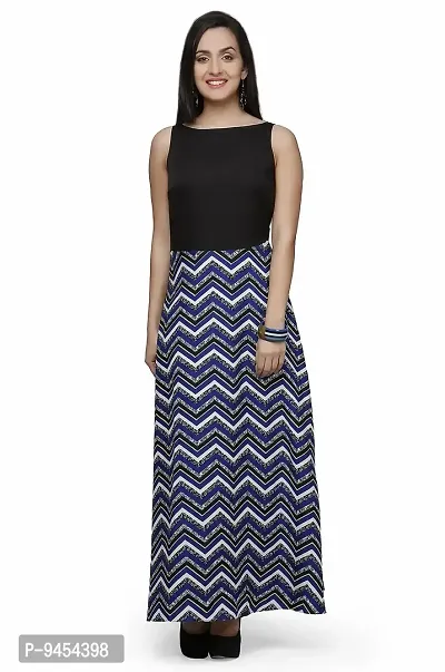 V&M Multi Colored Chevron Printed Floor Length Empire Waist Maxi Dress for Women-thumb0