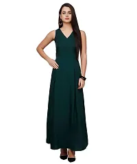 V&M Solid V-Neck A-line Maxi Dress for Women (vm21 vm22 vm266 vm267) (Large, Green)-thumb1