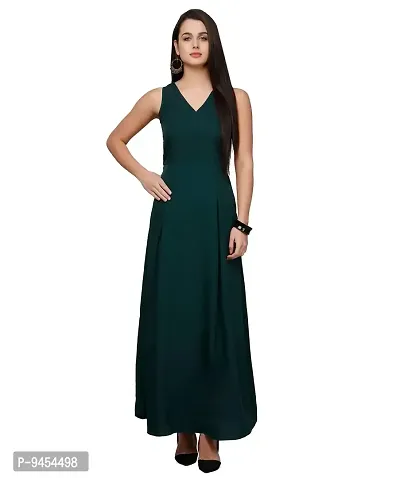 V&M Solid V-Neck A-line Maxi Dress for Women (vm21 vm22 vm266 vm267) (Large, Green)-thumb2