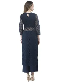 VM Dark Blue Designer Lace Front Slit Dress Fusion Wear Set for Women (vm151)-thumb2