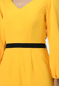 V&M Women's Gathered Knee Length Dress (X-Small, Yellow)-thumb2