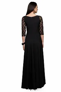 V&M Women's Black-Beige Floral Lace 3/4 Sleeves Evening Long Maxi Gown Dress-thumb1