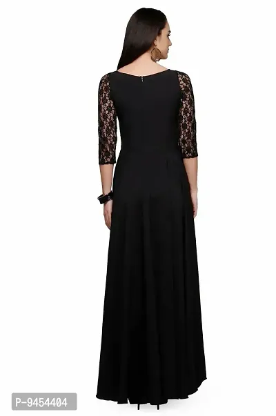 V&M Women's Black-Beige Floral Lace 3/4 Sleeves Evening Long Maxi Gown Dress-thumb2