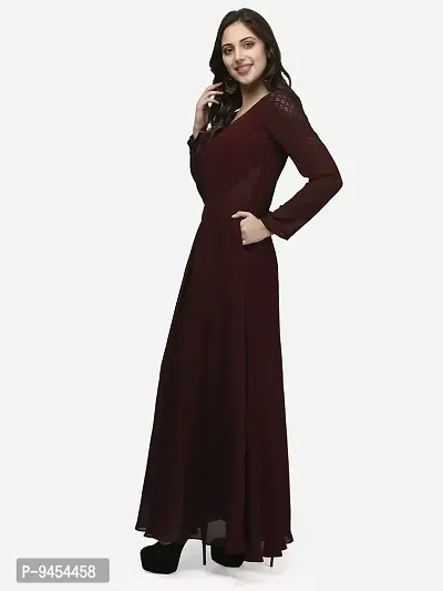 V&M Solid/Plain Women's Full Sleeves V-Neck Indo Western Flared Gown with Pockets (vm77) (vm78)-thumb3