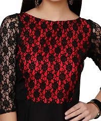 V&M Women's Black Crepe Floral Lace 3/4 Sleeves Evening Long Maxi Gown Dress (VM32) (VM33)-thumb2