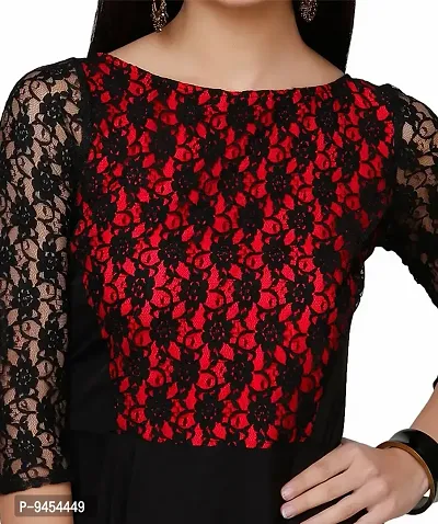 V&M Women's Black Crepe Floral Lace 3/4 Sleeves Evening Long Maxi Gown Dress (VM32) (VM33)-thumb3
