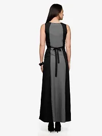 V&M Black Crepe Color Blocked Boat Neck Sleeveless Maxi Dress with Fabric Belt (VM23) (VM24) (VM55)(VM293) (Grey, X-Large)-thumb3