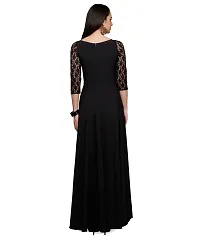 V&M Women's Black Crepe Floral Lace 3/4 Sleeves Evening Long Maxi Gown Dress (VM32) (VM33)-thumb1