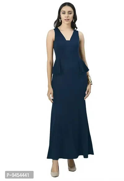 V&M Teal Blue and Burgandy fishcut Peplum Long Maxi Dress for Women (Medium, Teal Blue)-thumb0