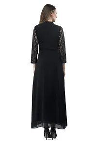 V&M Black lace and Georgette Full Sleeves Ban Collar Indo Western Long Maxi Dress for Women (vm139) (Large)-thumb3