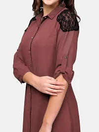 V&M Women's Solid Georgette Button Up 3/4 Sleeves Summer Shirt Long Maxi Dress (Rust, X-Large)-thumb2