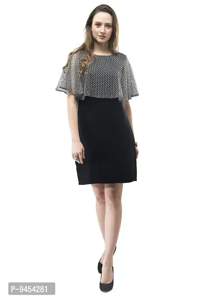 V&M Black and White Lace Cape Sleeve Midi Shift Dress for Women (vm132)-thumb0