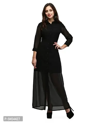 V&M Women's Solid Georgette Button Up 3/4 Sleeves Summer Shirt Long Maxi Dress