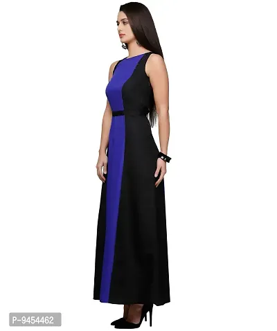 V&M Black Crepe Color Blocked Boat Neck Sleeveless Maxi Dress with Fabric Belt (VM23) (VM24) (VM55)(VM293)-thumb3