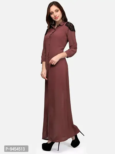 V&M Women's Solid Georgette Button Up 3/4 Sleeves Summer Shirt Long Maxi Dress (Rust, X-Large)-thumb5