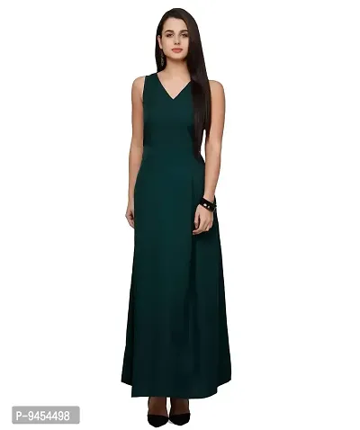 V&M Solid V-Neck A-line Maxi Dress for Women (vm21 vm22 vm266 vm267) (Large, Green)-thumb0