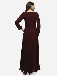 V&M Solid/Plain Women's Full Sleeves V-Neck Indo Western Flared Gown with Pockets (vm77) (vm78)-thumb3