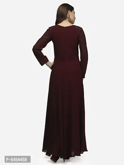 V&M Solid/Plain Women's Full Sleeves V-Neck Indo Western Flared Gown with Pockets (vm77) (vm78)-thumb4