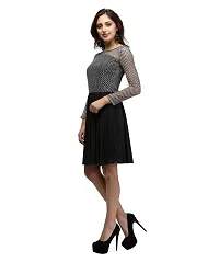 V&M Women's Black-White Lace Flared Full Sleeves Knee Length Dress (vm49)-thumb4