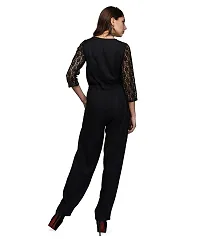 V&M Women's Black Rayon 3/4 Sleeve Comfortable Front Open Jumpsuit (VM83)-thumb3