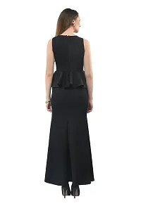V&M Women's Black V-Neck Bodycon Sleeveless Peplum Mermaid Evening Maxi Party Dress (vm138)-thumb3