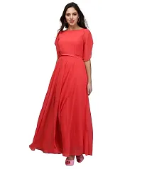 V&M Solid/Plain Women's Designer Bell Sleeves Flared Princess Cut Floor Length Long Gown Dress, Comes with a Fabric Belt (vm71) (vm72)-thumb4