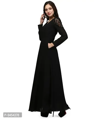 V&M Solid/Plain Women's Full Sleeves V-Neck Indo Western Flared Gown with Pockets (vm77) (vm78)-thumb3