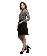 V&M Women's Black-White Lace Flared Full Sleeves Short Dress (vm49)-thumb2