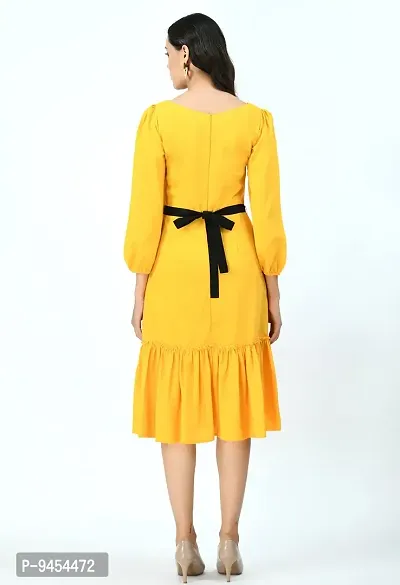 V&M Women's Gathered Knee Length Dress (X-Small, Yellow)-thumb5