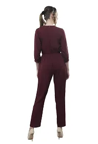 V&M Solid Color Wrap Design V-Neck Formal 3/4 Sleeves Jumpsuit for Women-thumb4