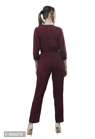 V&M Solid Color Wrap Design V-Neck Formal 3/4 Sleeves Jumpsuit for Women-thumb5