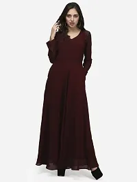 V&M Solid/Plain Women's Full Sleeves V-Neck Indo Western Flared Gown with Pockets (vm77) (vm78)-thumb1