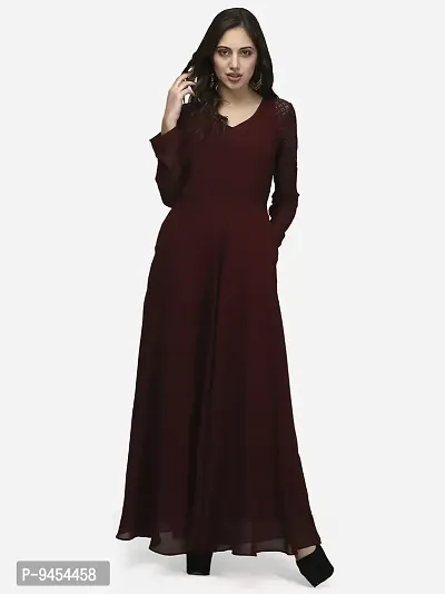 V&M Solid/Plain Women's Full Sleeves V-Neck Indo Western Flared Gown with Pockets (vm77) (vm78)-thumb2