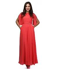 V&M Solid/Plain Women's Designer Bell Sleeves Flared Princess Cut Floor Length Long Gown Dress, Comes with a Fabric Belt (vm71) (vm72)-thumb1