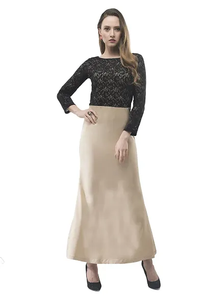 V&M Women's Lace Beige-Black Full Sleeves Fishcut Maxi Dress
