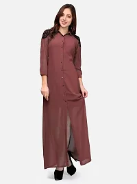 V&M Women's Solid Georgette Button Up 3/4 Sleeves Summer Shirt Long Maxi Dress (Rust, X-Large)-thumb3