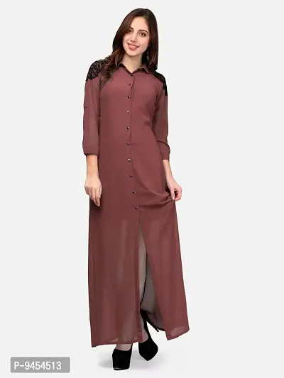 V&M Women's Solid Georgette Button Up 3/4 Sleeves Summer Shirt Long Maxi Dress (Rust, X-Large)-thumb4