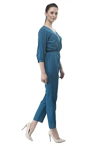 V&M Solid Color Wrap Design V-Neck Formal 3/4 Sleeves Jumpsuit for Women-thumb2