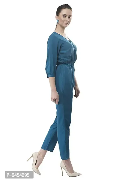 V&M Solid Color Wrap Design V-Neck Formal 3/4 Sleeves Jumpsuit for Women-thumb3