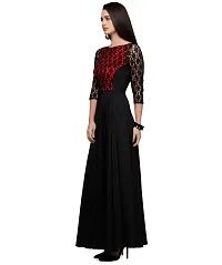 V&M Women's Black Crepe Floral Lace 3/4 Sleeves Evening Long Maxi Gown Dress (VM32) (VM33)-thumb4