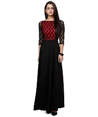 V&M Women's Black Crepe Floral Lace 3/4 Sleeves Evening Long Maxi Gown Dress (VM32) (VM33)-thumb3