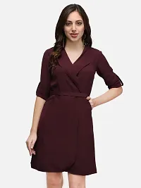 V&M Solid Formal Wrap Dress for Women (X-Small, Brown)-thumb3