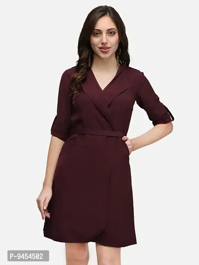 V&M Solid Formal Wrap Dress for Women (X-Small, Brown)-thumb4