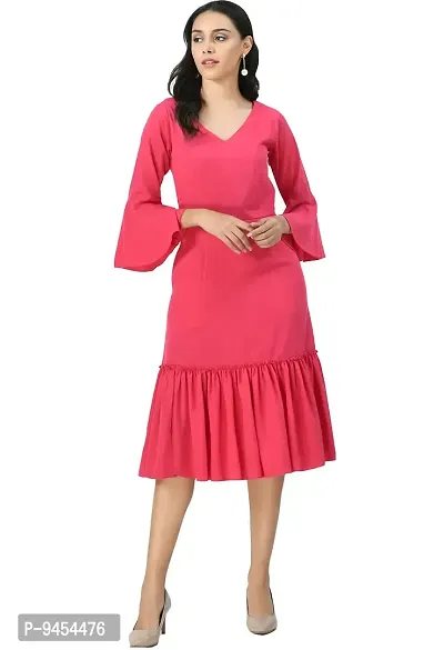V&M Women's Gathered Knee Length Dress (X-Small, Pink)