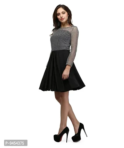 V&M Women's Black-White Lace Flared Full Sleeves Short Dress (vm49)-thumb5