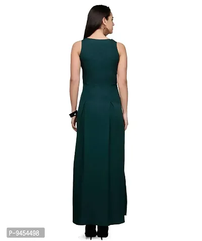 V&M Solid V-Neck A-line Maxi Dress for Women (vm21 vm22 vm266 vm267) (Large, Green)-thumb4