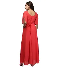 V&M Solid/Plain Women's Designer Bell Sleeves Flared Princess Cut Floor Length Long Gown Dress, Comes with a Fabric Belt (vm71) (vm72)-thumb3