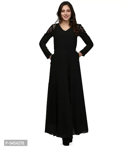 V&M Solid/Plain Women's Full Sleeves V-Neck Indo Western Flared Gown with Pockets (vm77) (vm78)-thumb2