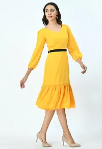 V&M Women's Gathered Knee Length Dress (X-Small, Yellow)-thumb1